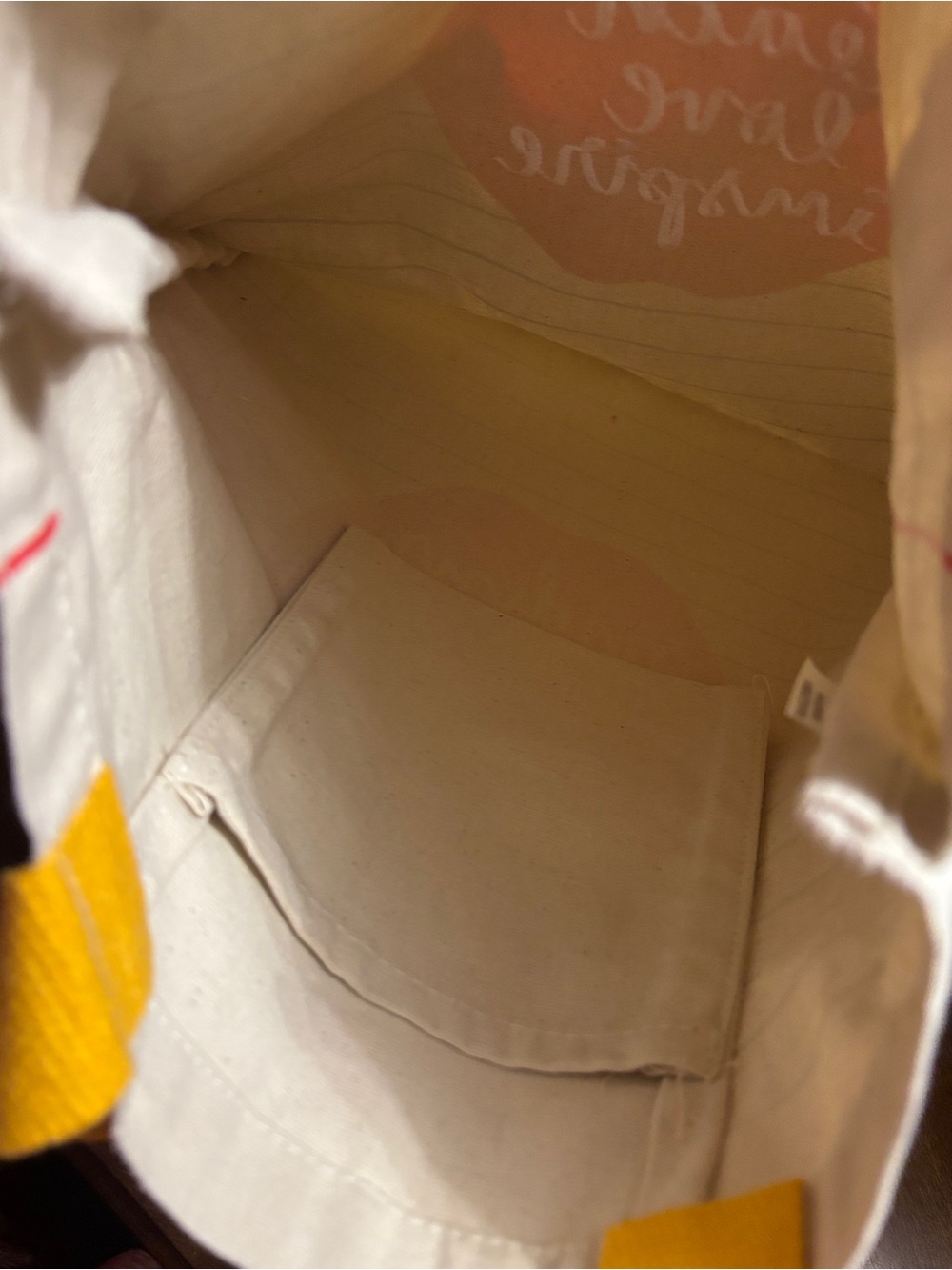 Canvas 'Teach Love Inspire' Apple Tote Bag with Yellow Straps - Picture 3 of 4